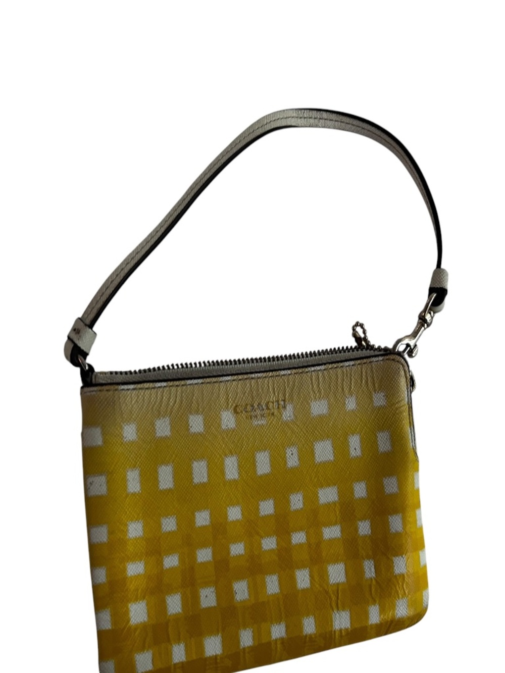 coach yellow ombre lighter on top to bottom leather zip pouch wristlet bag
